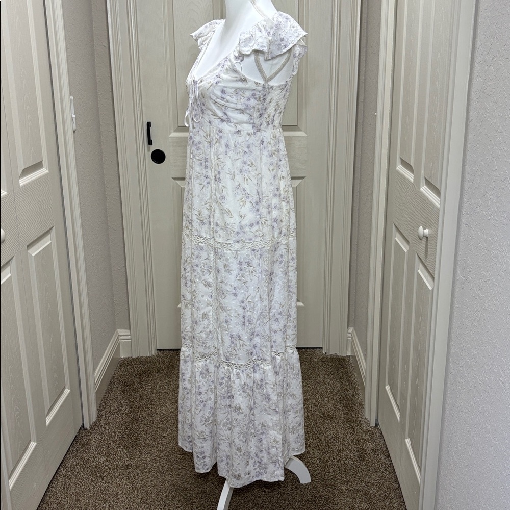“And Now This” Crochet Trim Empire Waist Floral Maxi Dress White/Lilac NWT SizeS - Picture 6 of 12